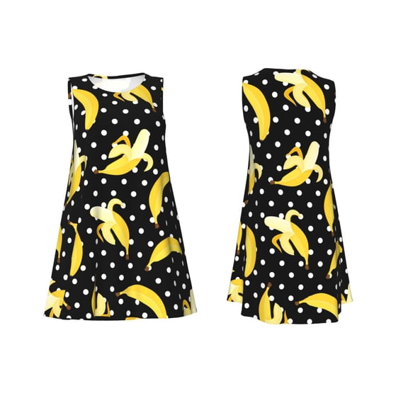 Horeoi Banana Print Women's Sleeveless Dress Cotton-like Flared Hem Deep Side Pockets Above-Knee