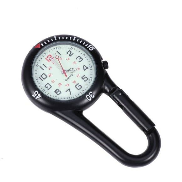 EIMELI Clip-on Quartz Watch Night Light Alloy Unisex Backpack Buckle Belt Fob Watch Black With White Dial For Doctors Nurses Climbing (Black)