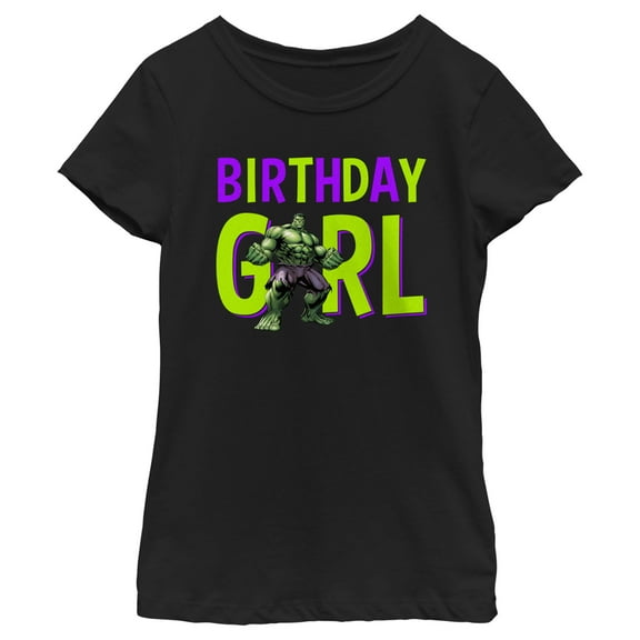 Girl's Marvel Birthday Girl Hulk  Graphic Tee Black Small