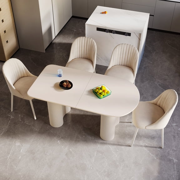 Guyii Oval Dining Table Set with 4 Chairs, Modern Stylish Rectangular Kitchen Table for Dining Room, Easy Assembly (54.52", White)