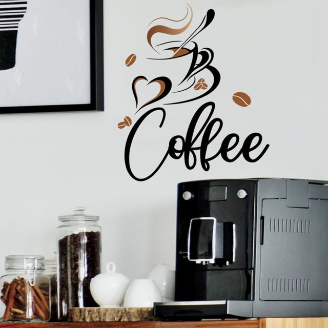 Tatuaje de pared taza de café etiqueta de la pared granos de café taza de café arte fuente etiqueta de la pared cocina comedor decoración de la pared A