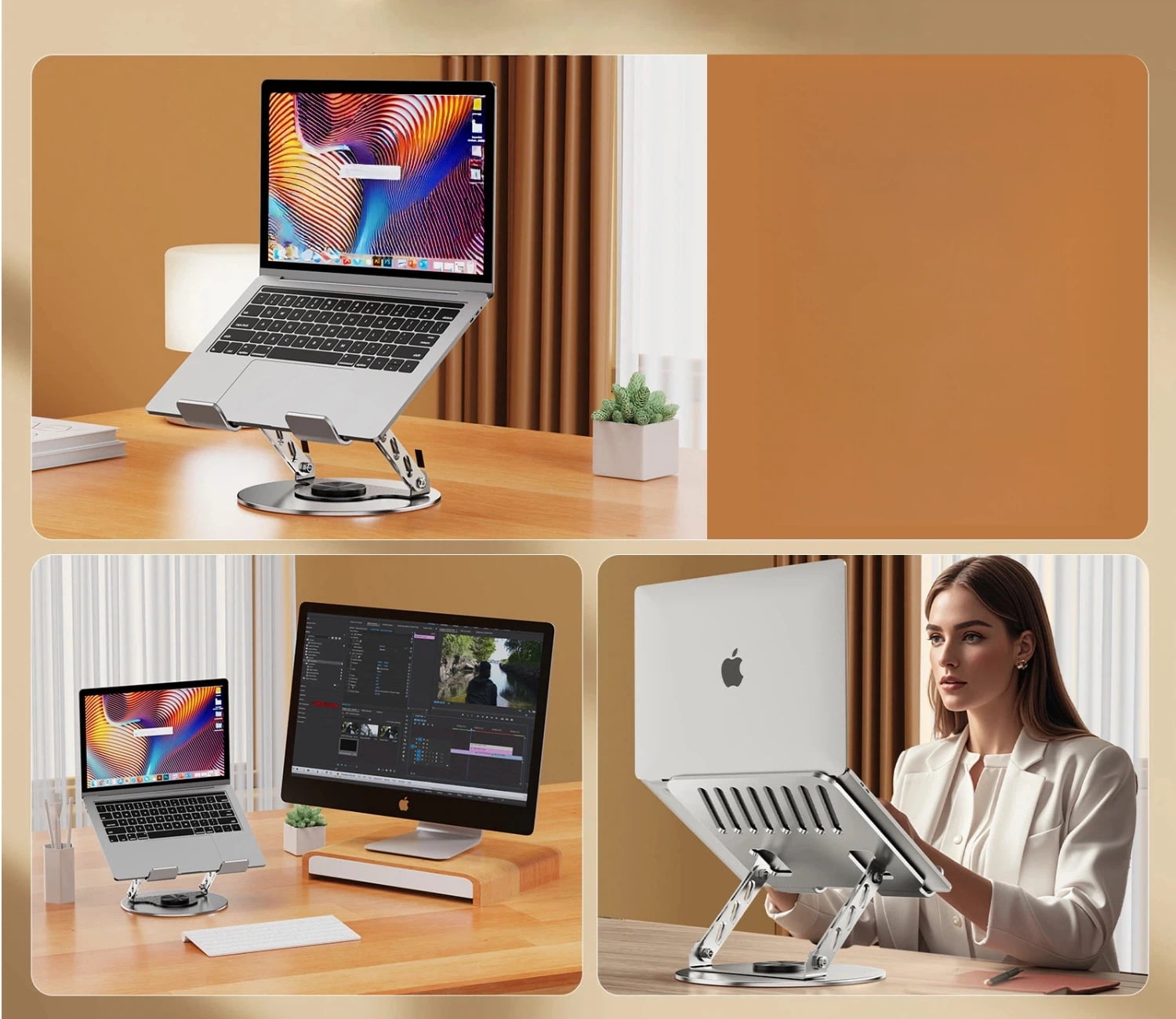 360° Rotating Aluminum Alloy Laptop Stand Laptop Stand for Desk,  Adjustable Computer Stand, Ergonomic Foldable Laptop Holder for MacBook Air Pro / Dell / HP / ASUS / Samsung
