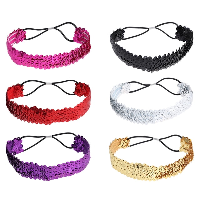 EeaseMX 6 piezas de sirena con lentejuelas vendas, accesorio para cabello brillante reversible con cordón elástico para mujeres y niñas (Negro + Plata + Oro + Rosa + Rojo + Púrpura)
