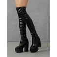 thumbnail image 2 of Women Fashion Black Thigh High Boots Pu Leather Over The Knee High Boots Platform Chunky Block Heel Stretch Boots Stretch Go-Go Boot Party Boots, 2 of 6