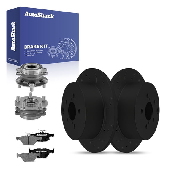 AutoShack Rear Solid Drilled & Slotted E-Coated Brake Rotors Black Finish   Ceramic Pads   Hub Bearing Assembly 8-PC Brake Kit Replacement for 2020-2021 Subaru Crosstrek NightGuard 10.78" (273.8 mm)