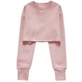 thumbnail image 4 of Workout Crop Tops for Women Long Sleeve Loose Fit Crewneck Sweatshirts Pure Color Casual Cotton Pullovers (XL, Pink), 4 of 5