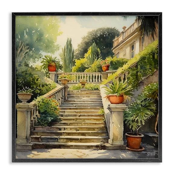 Stupell Industries French Country Luxurious Villa Stairway Black Framed Giclee Art, 12 x 12, by RB