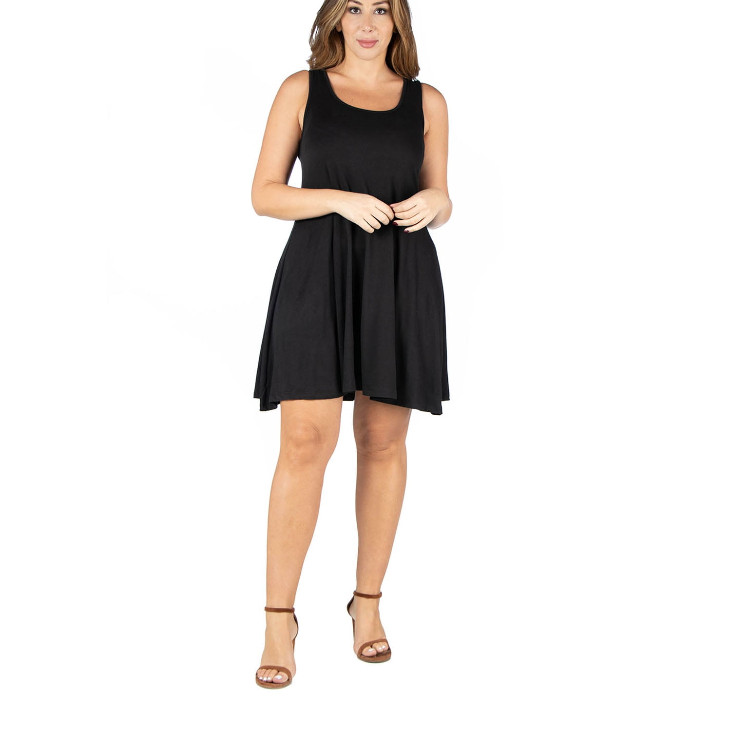 24seven Comfort Apparel Fit and Flare Knee Length Plus Size Tank Dress ...