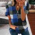 thumbnail image 2 of Pimfylm Women's V Neck Short Sleeve Shirts Button Tunic Blouses Fall Basic Tops Tee 2024(Blue,XL), 2 of 5