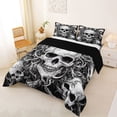 thumbnail image 2 of Castle Fairy Dark Gothic Skull Full Size Comforter Sets 3-Piece,Happy Halloween Bedding Comforter Set,White Blacks,1 Comforter and 2 Pillowcases,Black Reversible, 2 of 6