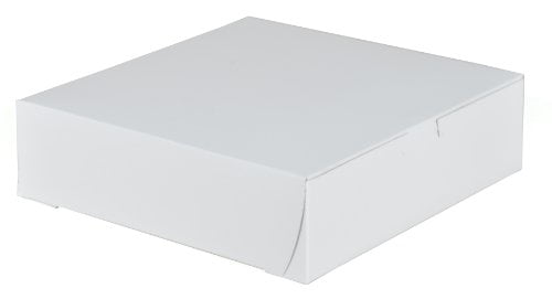 Case of 250 9 Length x 9 Width x 2.5 Height Southern Champion Tray 0953 Premium Clay-Coated Kraft Paperboard White Non-Window Lock Corner Bakery Box