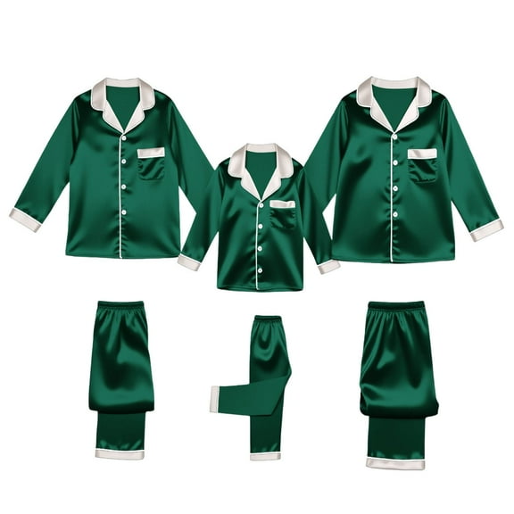 Family Pajamas Matching Sets Silk Satin Button Down Sleepwear Valentine Long Sleeve Nightwear 2 Pcs Loungewear Style 1 Women: XL