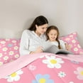 thumbnail image 4 of Feelyou Vibrant Flower Bedding Comforter Set 7pcs for Kids, Kawaii Cherry Blossoms Queen Bedding Sets, Cartoon Groovy Floral Reversible Queen Sheet Sets, Breathable Home Decor, 4 of 7