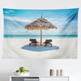 thumbnail image 1 of Seaside Tapestry, Maldivian Beach Sunbed at Seashore Sunny Day Travel Destination Picture, Fabric Wall Hanging Decor for Bedroom Living Room Dorm, 2 Sizes, Turquoise Off White, by Ambesonne, 1 of 1