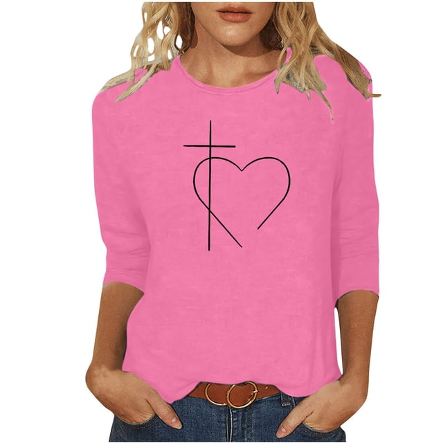 Blouse pour Femmes T-shirt Imprimé Mi-Longueur Manches 3/4 Blouse Col Rond Hauts Décontractés