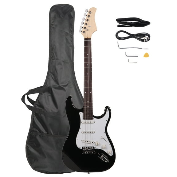 Rosewood Fingerboard Electric Guitar Cutaway Body Adjustable Tremolo Bridge Black w/ White