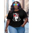 thumbnail image 3 of Women's T-Shirt Cat With Headphones Short Sleeve Casual Tee Classic Crew Neck T Shirt for Women Black, 3XL, 3 of 7