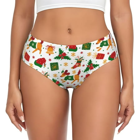 Sikiie Christmas Hat Cute Puppy Women s High Waisted Cotton Underwear Soft Breathable Panties Stretch Briefs Seamless Ladies Panties-Large