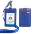thumbnail image 1 of GOGO Snap Button Security PU Heavy Duty Badge Holder Clip With Lanyard, 3 Card Slots-Ribbon Blue, 1 of 8