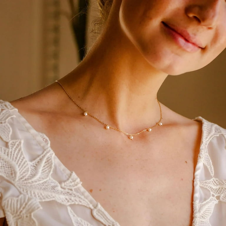 Pearl Necklaces for Women 14k Gold Plated Dainty Pearl Necklace Simple Gold Pearl Necklace Everyday Minimalist Necklaces for Women Walmart