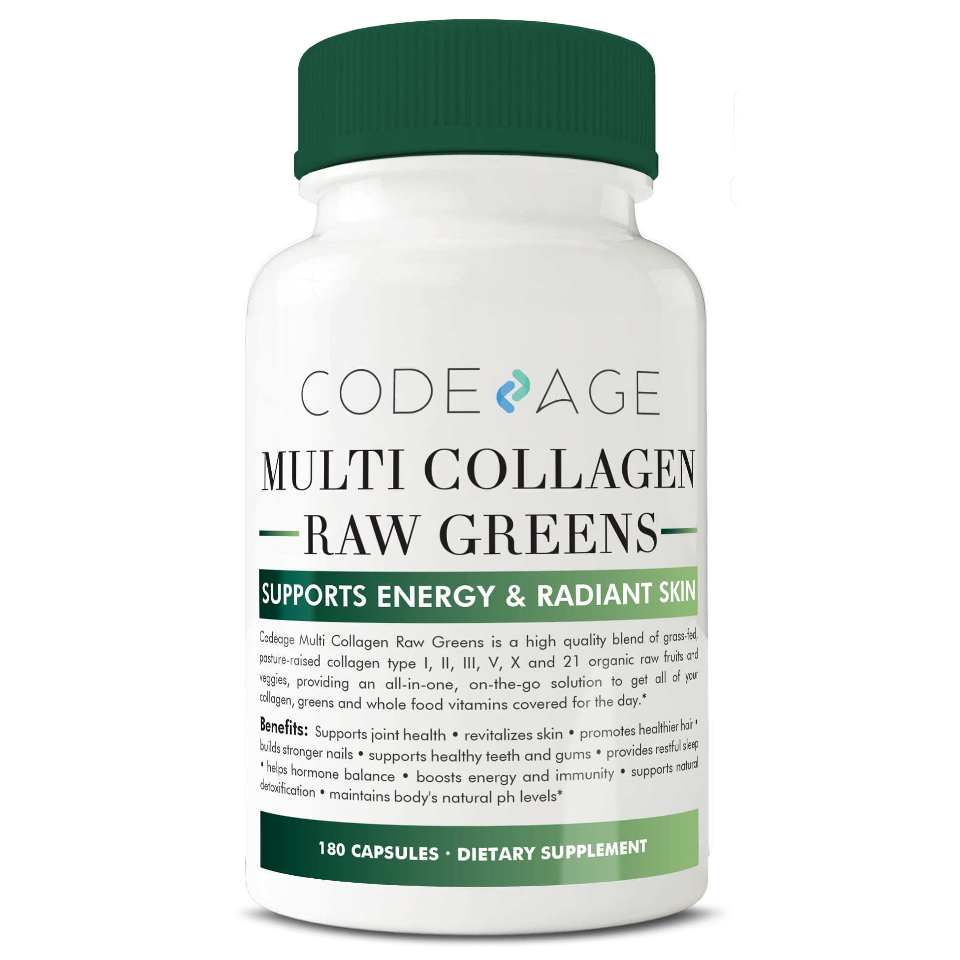 MultiCollagen Pills + Raw Greens Superfood 180 Count GrassFed