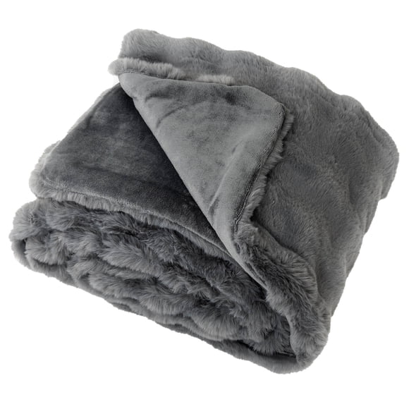 Costway 80" x 60" Bubble Faux Rabbit Fur Throw Blanket with 2-Sided Design for Winter Gray