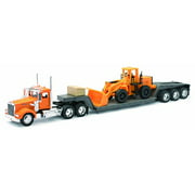 New Ray 10623 Kenworth W900 Lowboy With Construction Tractor