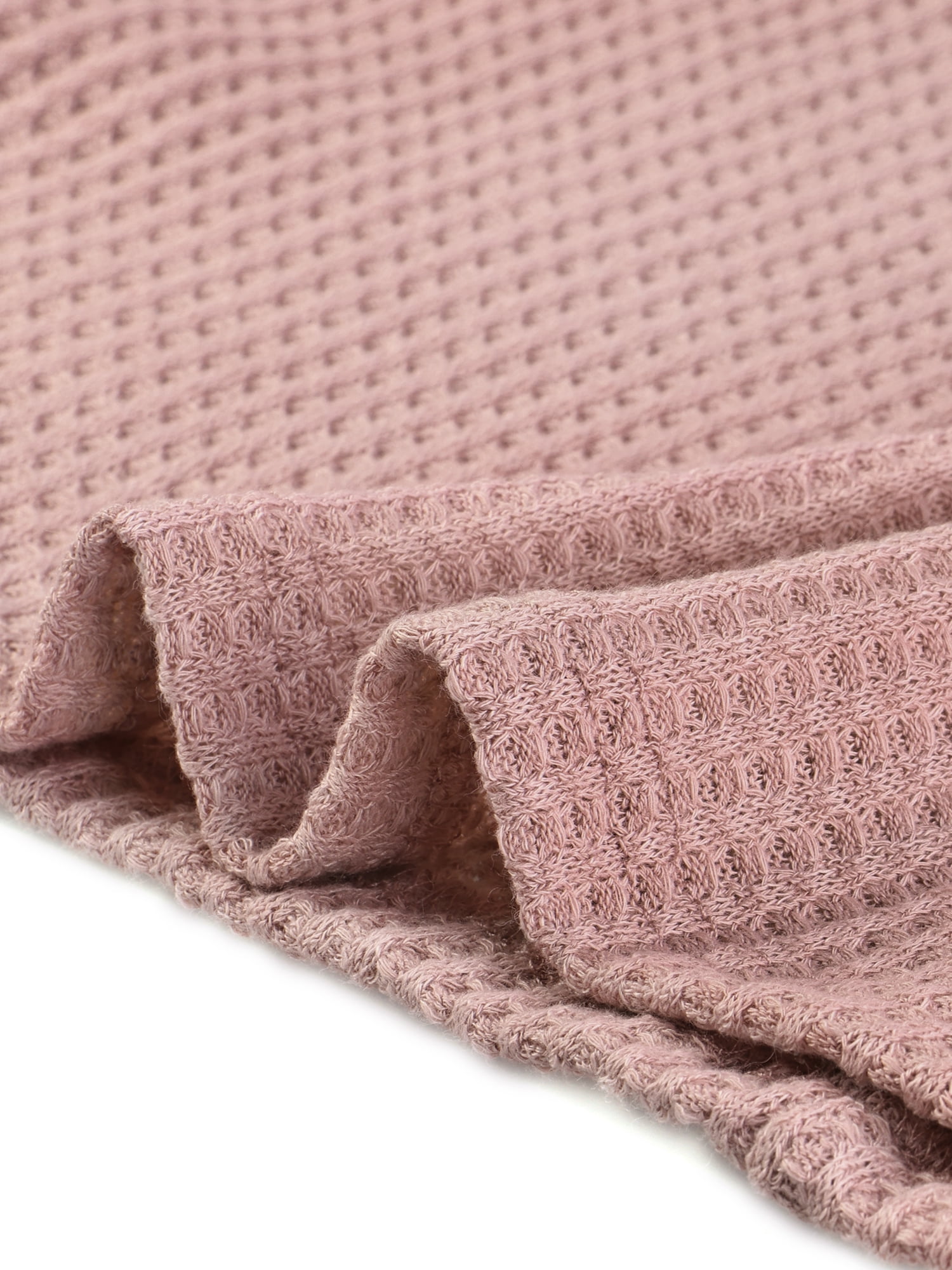 Women's Waffle Knit V Neck Long Sleeve Casual Blouse Lightweight Top L Dusty Pink