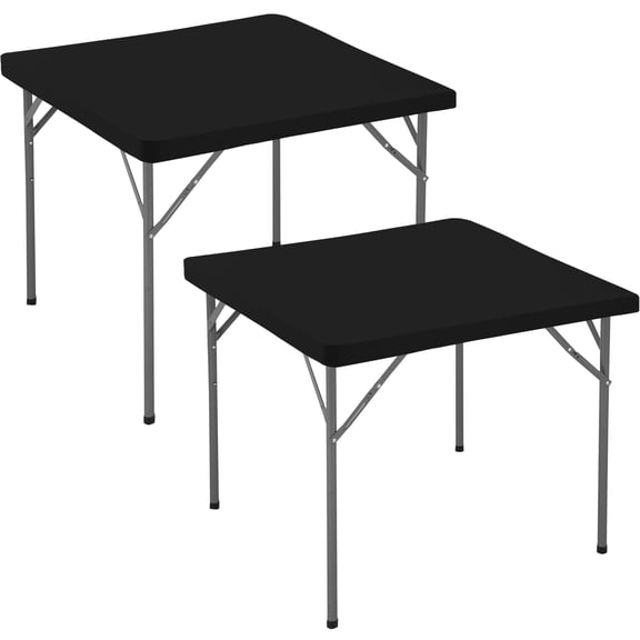 AQQNNA 2 Pack 34x34 Inch Black Elastic Fitted Square Tablecloths, Waterproof Wrinkle-Free Stain Resistant Reusable for Outdoor