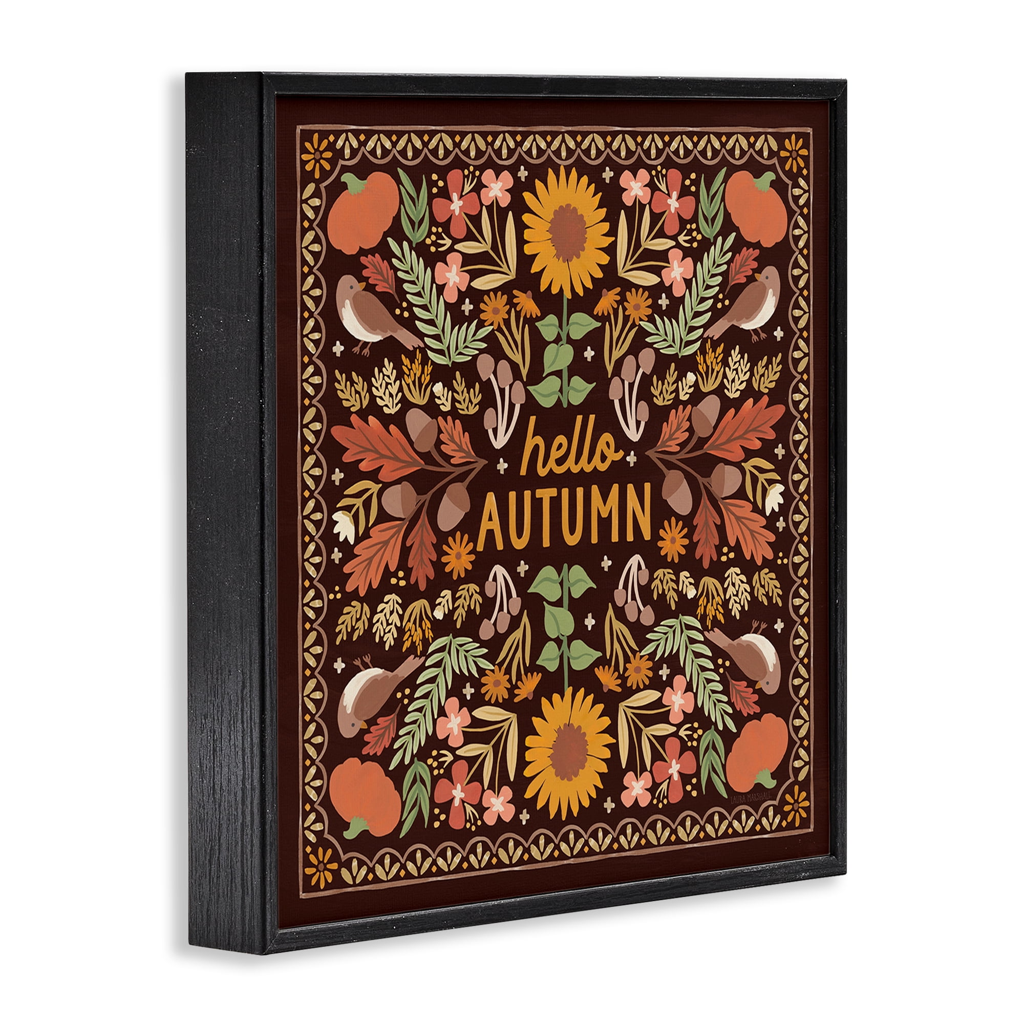 Stupell Industries Hello Autumn on Brown Landscape Painting Black Framed Art Print Wall Art, 24 x 24