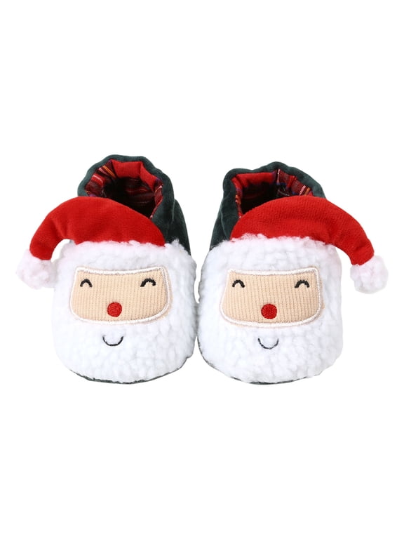 Christmas Booties Soft Baby Santa Winter Warm Lightweight Slippers Snow Boots Crib Walking Shoes12-18 Months Green