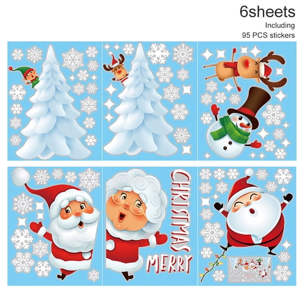 Moyic 6 hojas de pegatinas navideñas de copos de nieve, pegatinas navideñas para ventanas, calcomanías de vidrio, decoraciones para fiestas en el Kits de decoración para fiestas Moyic HA001913-00