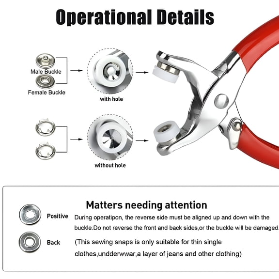 VANIDO 50 Sets Open-Ring Cap Gripper,Grip Prong,Stainless Steel Snaps No-Sew Button Fasteners Studs,Fastener Pliers,For Sewing Crafting Clothes Jackets Jeans Shirts Bags