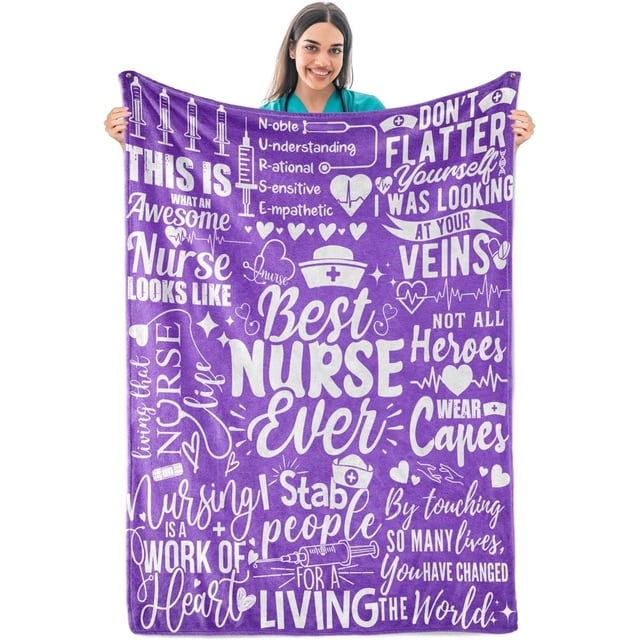 LHSHID Nurse Week Gifts for Women Purple Throw for Nurses Thank You Appreciation Blanket for The Best Nurse Practitioner Ever 50x60in