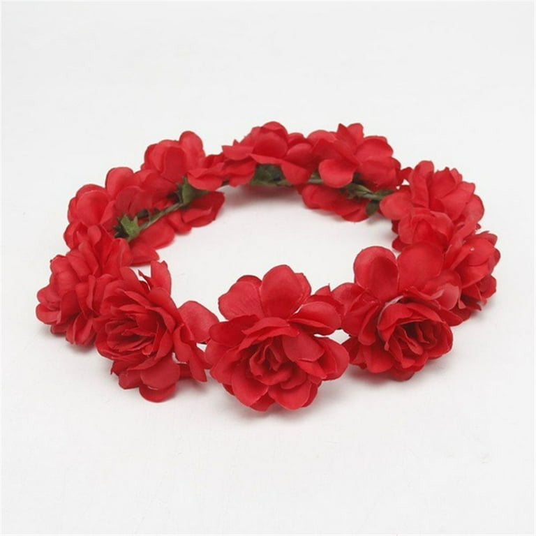 Hesxuno Red Flower Crown Women Bridal Flower Garland Headband Flower Crown Hair Wreath
