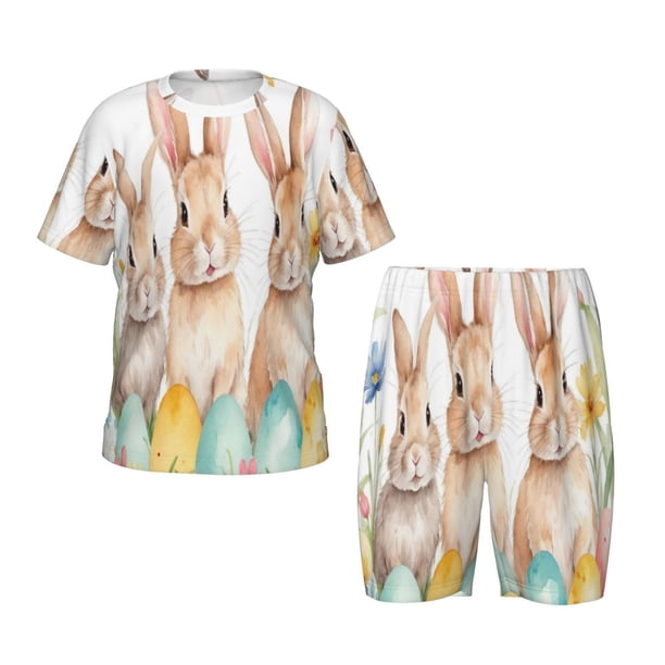 Balery Happy Easter Conjunto de Pijama Infantil de Manga Corta con Estampado – Ropa de Dormir de Algodón Suave-4X-Large
