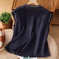 thumbnail image 3 of Linen Tops for Women, Yigetop Tank Top for Women Solid Color Sleeveless Blouse Summer Cotton Linen Shirts Casual Round Neck Basic Top Cotton Boho Tops for Women Navy L, 3 of 8