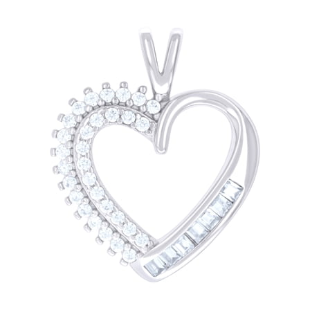 925 Sterling Silver Womens Baguette Round Cubic-Zirconia Heart Charm Pendant