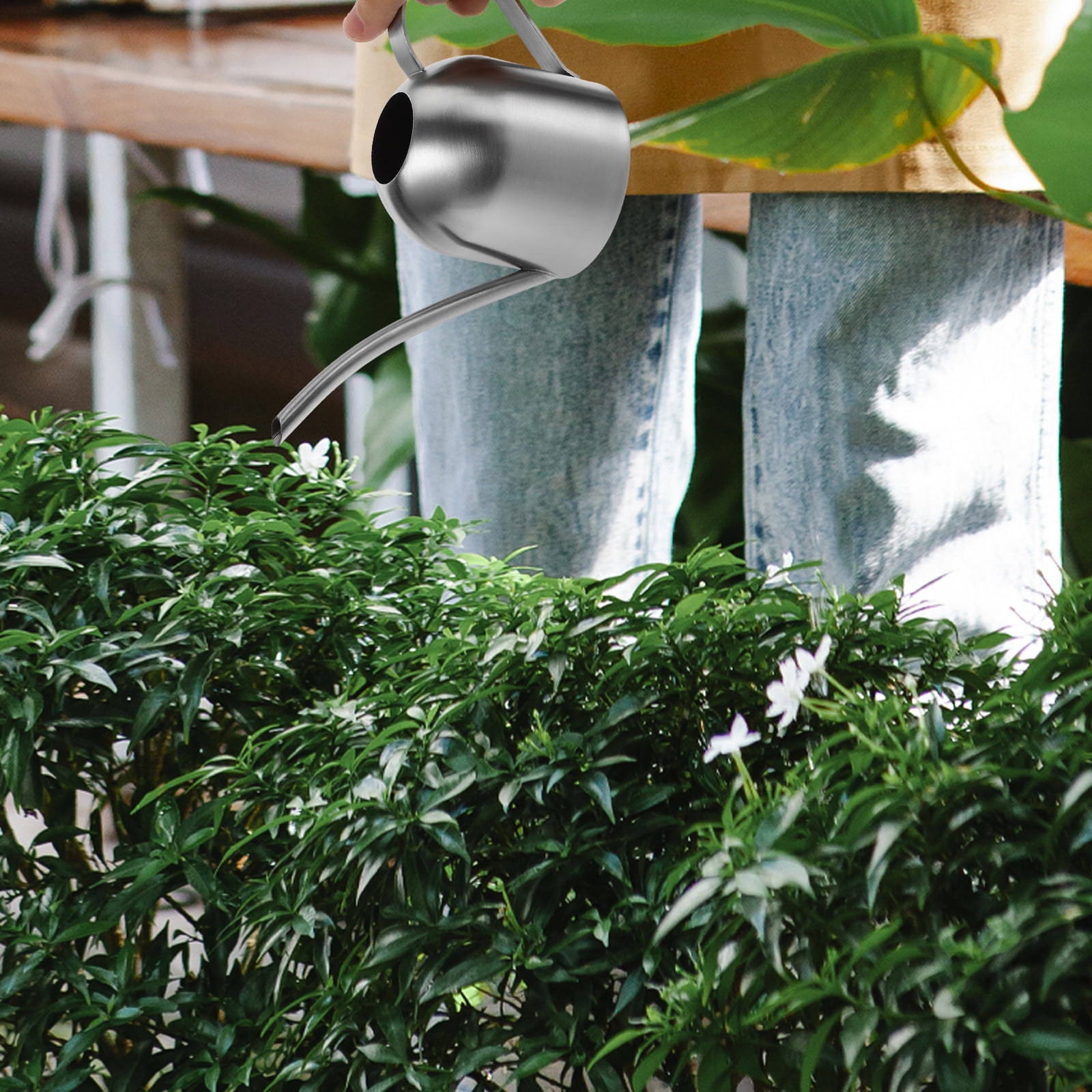 SKISUNO Gardening Watering Can Silver Stainless Steel 1Set For Indoor Plants Care