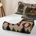 thumbnail image 4 of Feelyou Retro Folk Cabin Camping Quilt King for Men Boys, Woodland Mountain Lake Paddle King Coverlet Set, Brown, 3-Piece, 4 of 7