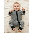 thumbnail image 4 of Spewahor Infant Baby Boy Zip Up Fall Romper 0 3 6 9 12 Months Stripe Pattern Long Sleeve Round Neck Full Length Jumpsuit, 4 of 9