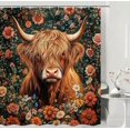 thumbnail image 2 of Boho Floral Shower Curtain, Funny Highland Cow Shower Curtains , Rustic Orange Hued Vintage Flower Blossom Bathroom Curtain, Bohemian Abstract Waterproof Fabric Bath Accessories with Hooks 70X75IN, 2 of 2