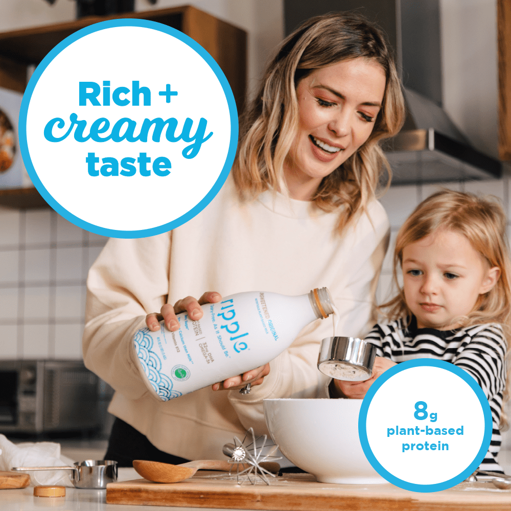 Ripple Plant-Based Milk, Original Unsweetened, Refrigerated, 48 fl oz Bottle – Vegan Dairy-Free Milk Alternative with Pea Protein for Cereal, Smoothies, and Everyday Use