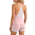 thumbnail image 4 of LIZUOJUN Pajama Sets For Women 2 Piece Ribbed Knit Camisole Top Shorts Set V Neck Lace Trim Hem Detail Soft Stretchy Breathable Lightweight Loungewear - XL, 4 of 9