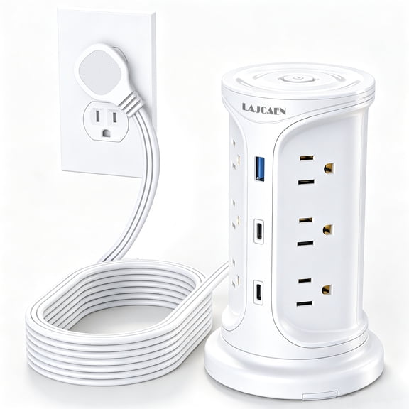 Power Strips with Surge Protection Flat Plug Power Strip with 12 Outlets 3 USB Ports Charging Station Tower 1250W/10A 1080J 6Ft Extension Cord with Multiple Outlets, Office Supplies, Dorm Essentials