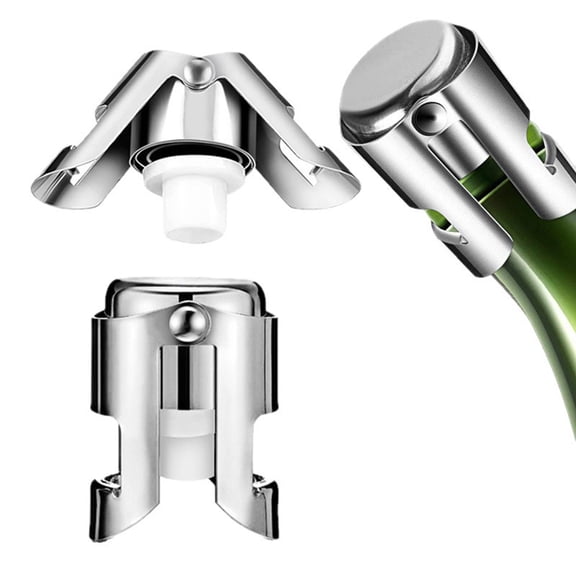 Fmxomd Champagne Stoppers Stainless Steel, Bottle Stopper with Food Grade Silicone, Reusable Champagne Cork & Saver, Leak proof Keep Fresh (Silver, 2 Pack)