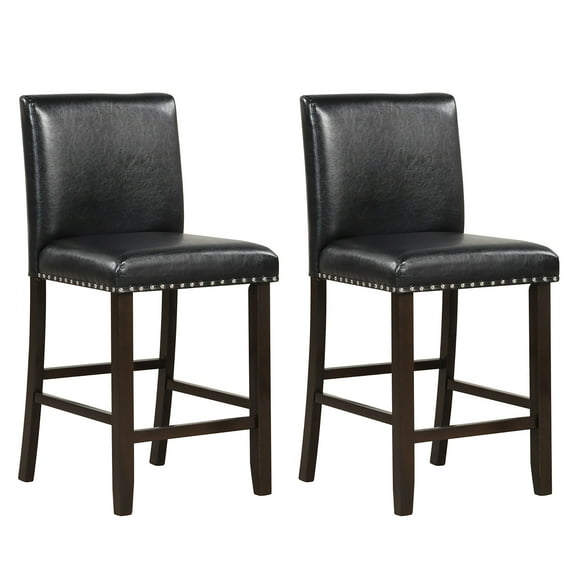 Gymax Set of 2 Bar Stools PVC Leather Counter Height Chairs for Kitchen Island Black