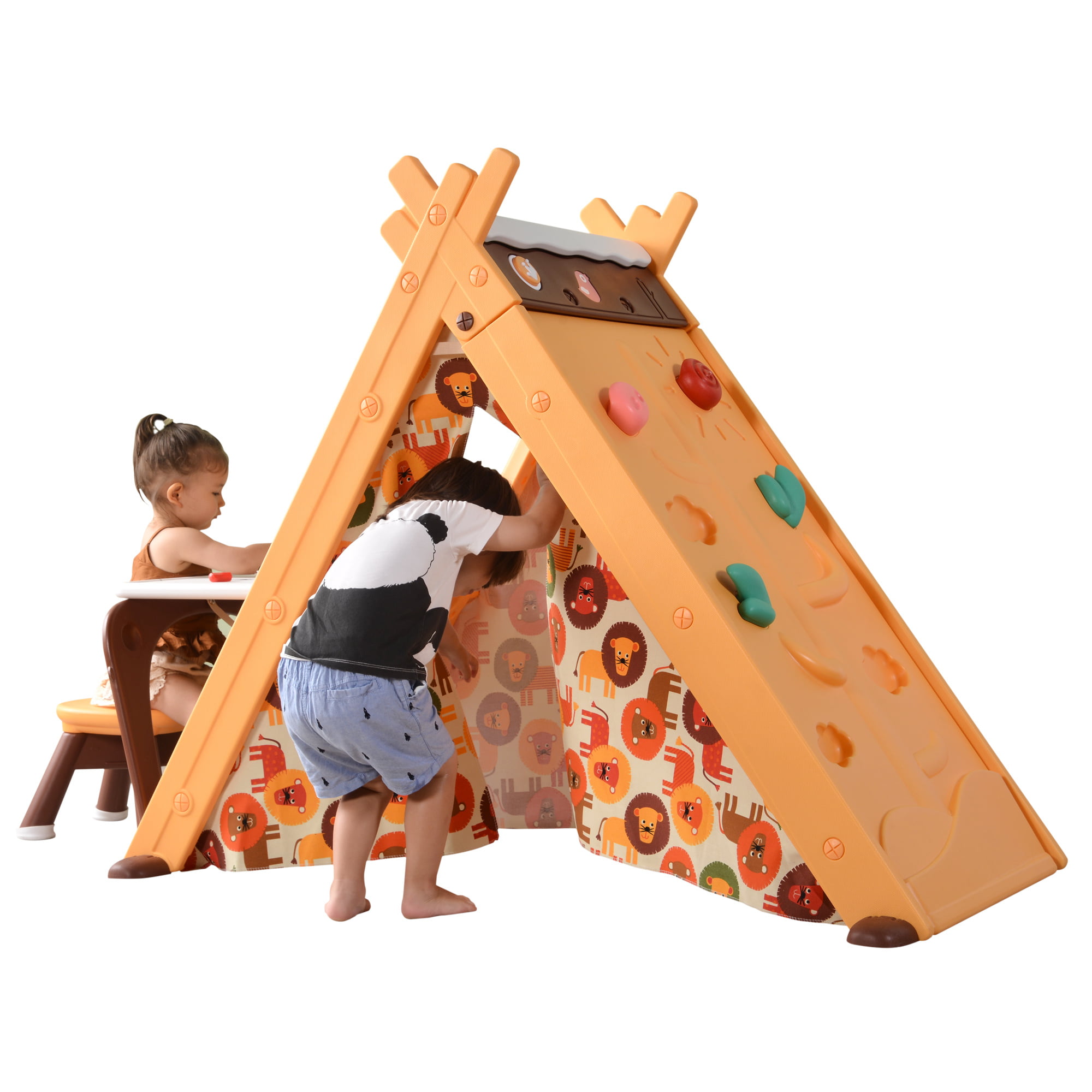 Kids Foldable Indian Play Tent Orange Teepee Playhouse Tent for Boys & Girls 