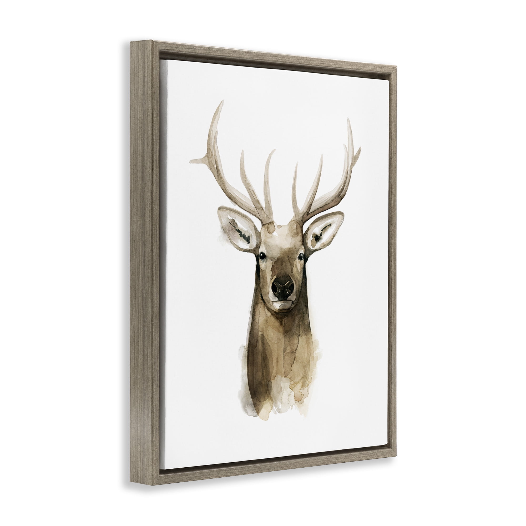 Stupell Industries Deer Portrait Watercolor Animals & Insects Painting Brown Floater Framed Canvas Art Print Wall Art, 25 x 31