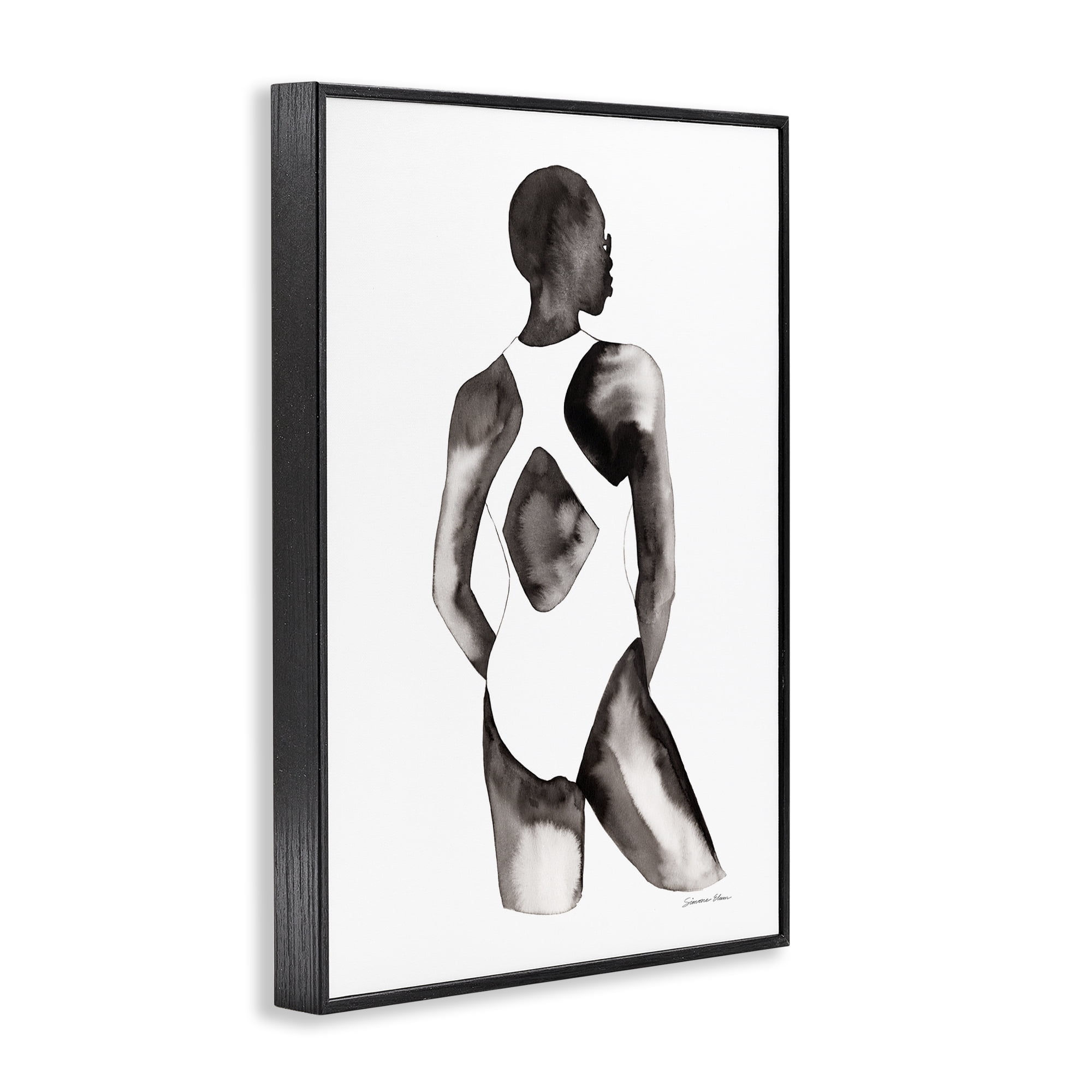 Stupell Industries Beach Day Swimsuit Silhouette Black Framed Giclee Art, design by Simone Elum
